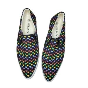 Delia's rainbow hearts pointed toe canvas slip on sneakers